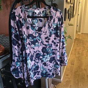 J. Jill Mauve Beautiful Blooms Floral Long-Sleeve Top XL